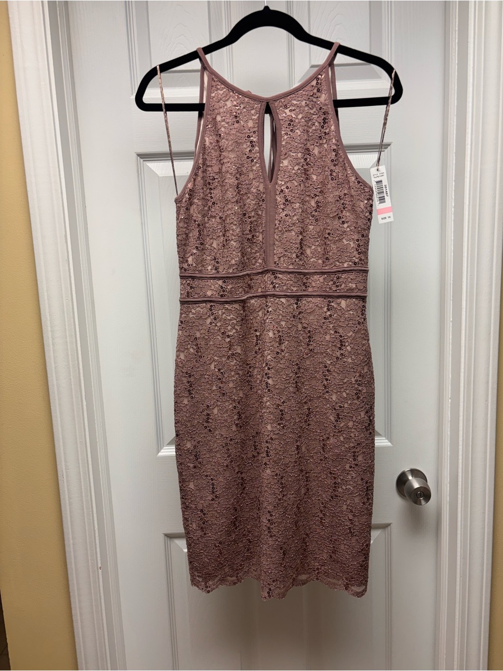 Nightway Women’s Size 10 Taupe Sequin Lace Midi Dress NWT